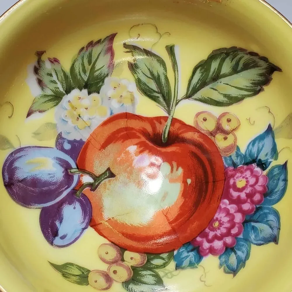 Vintage Teacup and Saucer Yellow Fruit Vintage